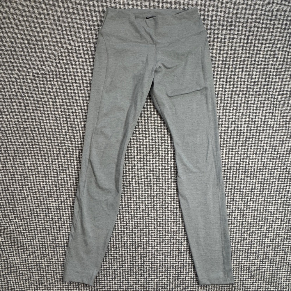Nike Dri-FIT Women Heather Gray Mesh Panel Running Leggings Medium High Rise